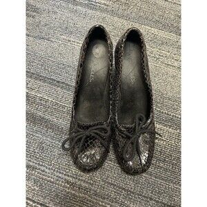 Aerosoles Women’s Black Leather Snake Animal Print Wedge Loafer Bow Pump Size 9